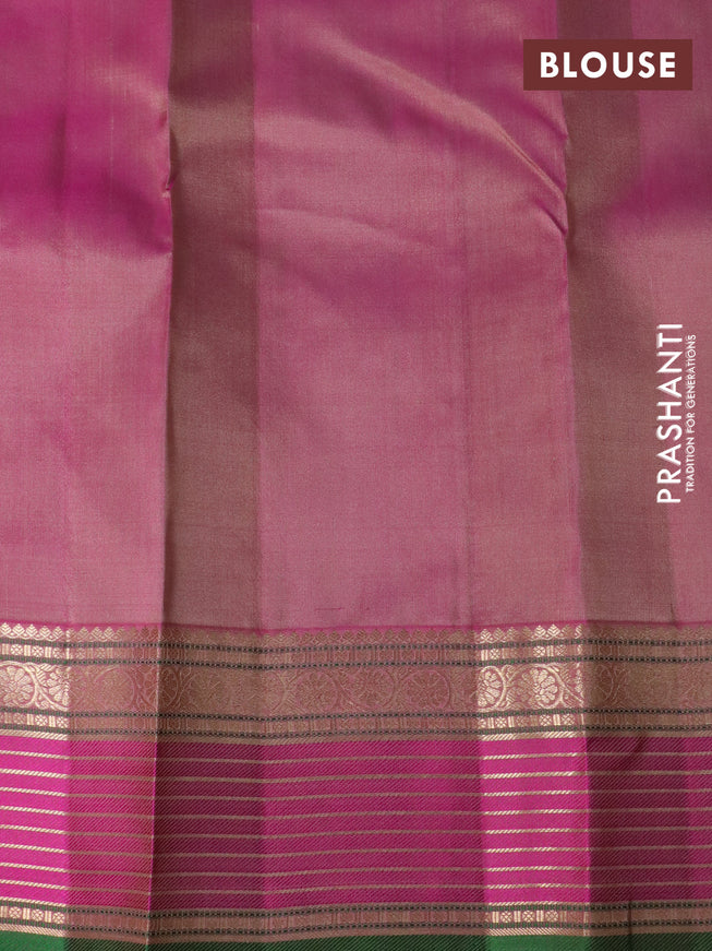 Pure kanchipuram silk saree elaichi green and pink with allover zari woven buttas and rich zari woven border