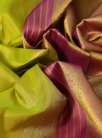 Pure kanchipuram silk saree lime green and violet with allover zari woven buttas and rich zari woven border