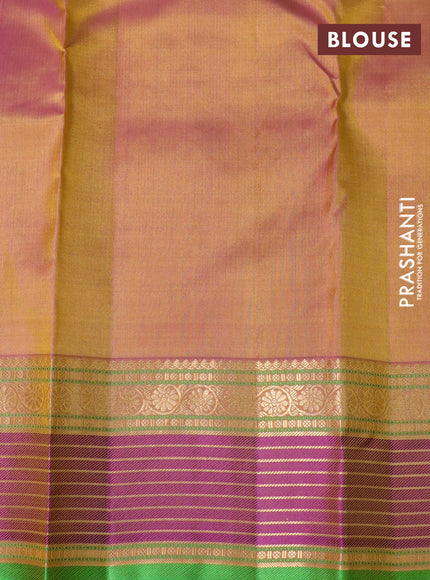 Pure kanchipuram silk saree lime green and violet with allover zari woven buttas and rich zari woven border