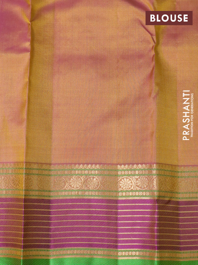 Pure kanchipuram silk saree lime green and violet with allover zari woven buttas and rich zari woven border