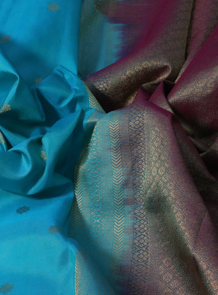 Pure kanchipuram silk saree light blue and dual shade of pink with allover zari woven buttas and long zari woven border