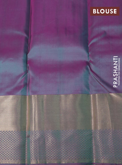 Pure kanchipuram silk saree light blue and dual shade of pink with allover zari woven buttas and long zari woven border