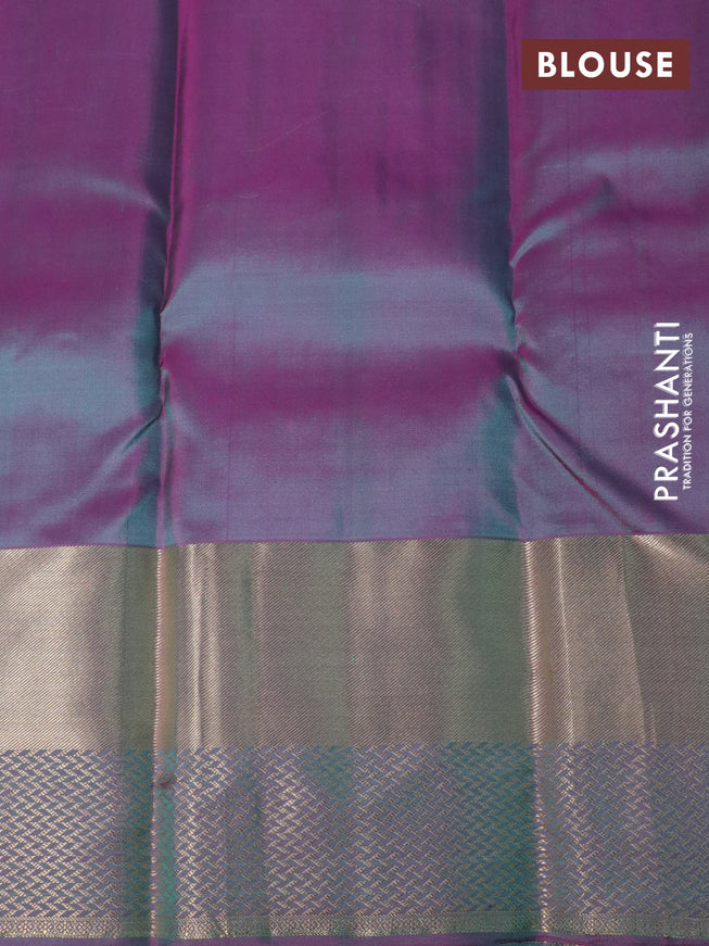 Pure kanchipuram silk saree light blue and dual shade of pink with allover zari woven buttas and long zari woven border