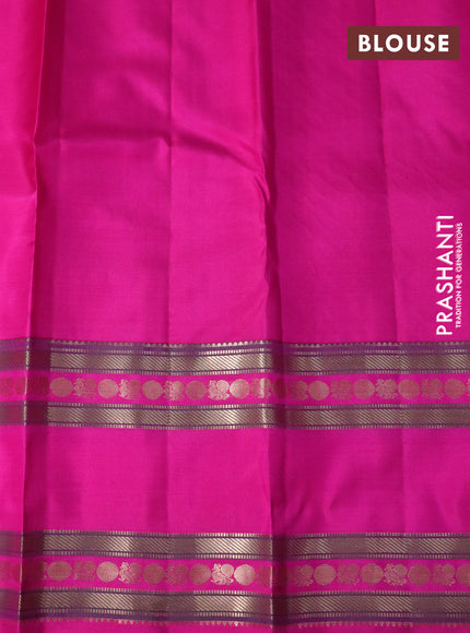 Pure kanchipuram silk saree dual shade of pinkish orange and pink with annam & rudhraksha zari woven buttas and long rettapet zari woven border