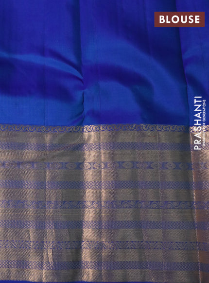 Pure kanchipuram silk saree teal green and dual shade of blue with allover zari weaves and long zari woven border