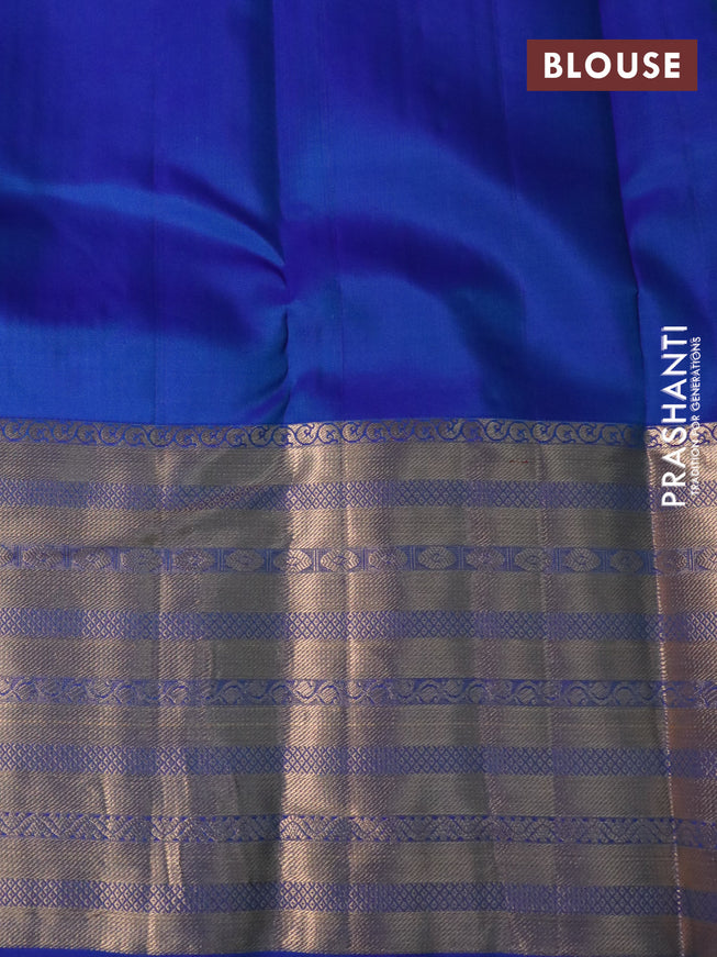 Pure kanchipuram silk saree teal green and dual shade of blue with allover zari weaves and long zari woven border