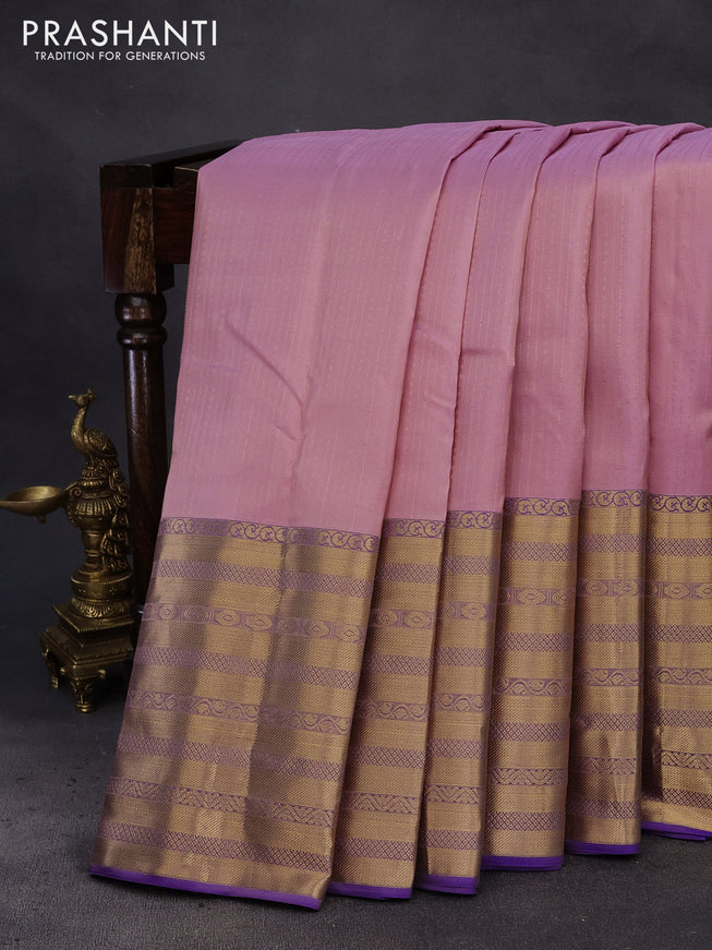 Pure kanchipuram silk saree baby pink and dual shade of blue with allover zari weaves and long zari woven border