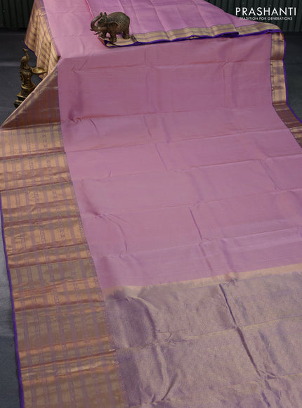 Pure kanchipuram silk saree baby pink and dual shade of blue with allover zari weaves and long zari woven border