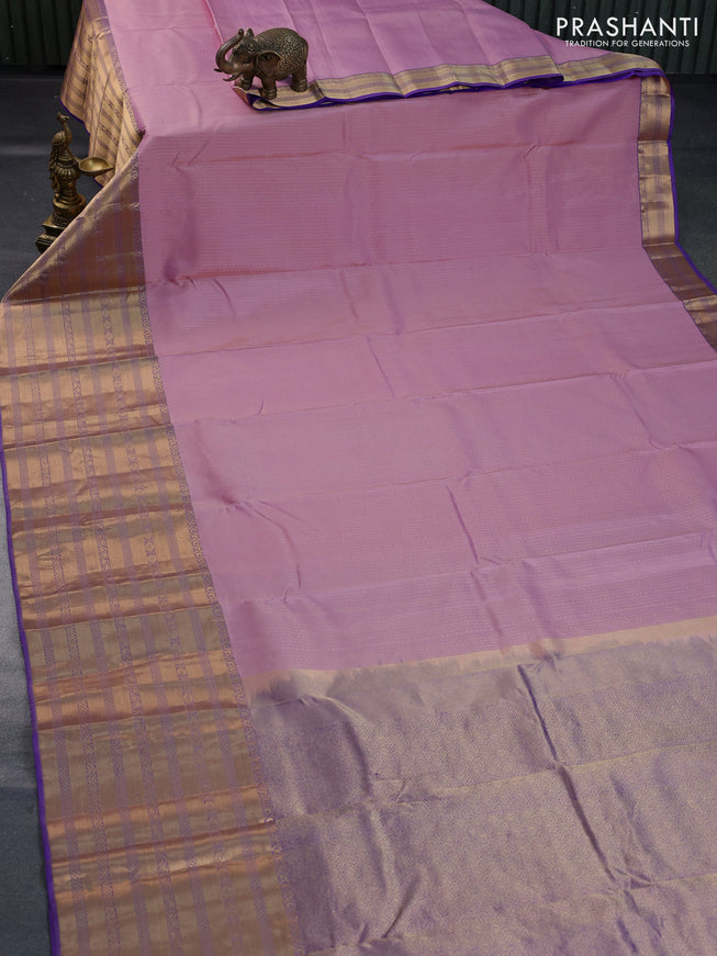 Pure kanchipuram silk saree baby pink and dual shade of blue with allover zari weaves and long zari woven border