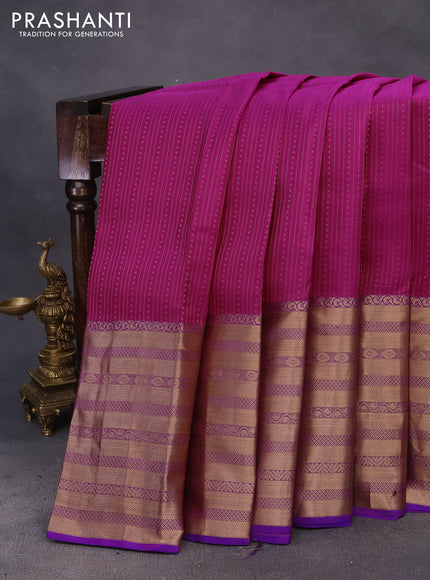 Pure kanchipuram silk saree magenta pink and dual shade of purple with allover zari weaves and long zari woven border