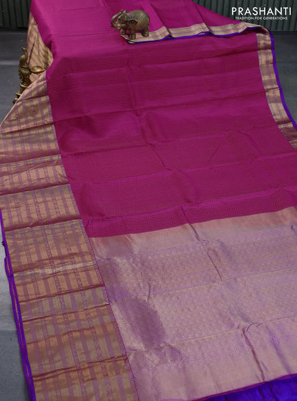 Pure kanchipuram silk saree magenta pink and dual shade of purple with allover zari weaves and long zari woven border