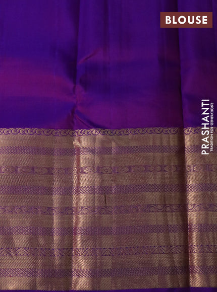 Pure kanchipuram silk saree magenta pink and dual shade of purple with allover zari weaves and long zari woven border