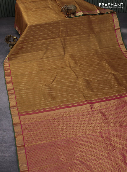 Pure kanchipuram silk saree dark sandal and pink with allover zari woven 1000 buttas and zari woven border