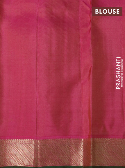 Pure kanchipuram silk saree dark sandal and pink with allover zari woven 1000 buttas and zari woven border