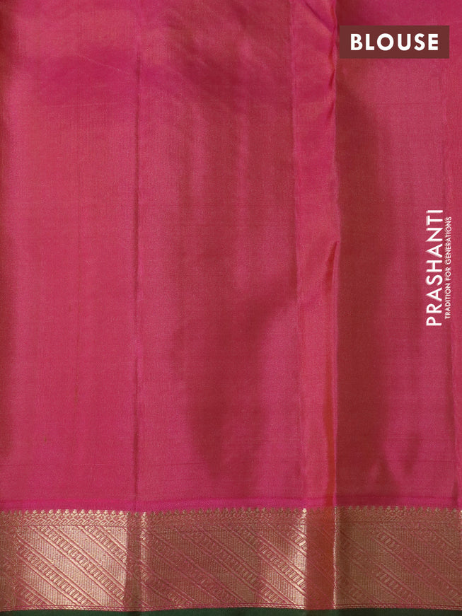 Pure kanchipuram silk saree dark sandal and pink with allover zari woven 1000 buttas and zari woven border