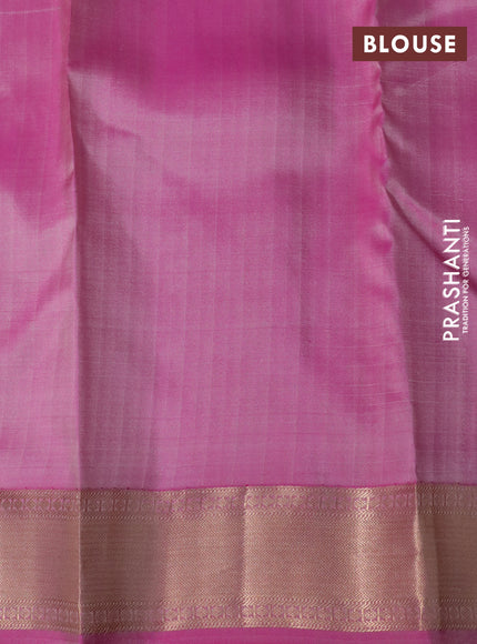 Pure kanchipuram silk saree cream and dual shade of pink with allover checked pattern and zari woven border