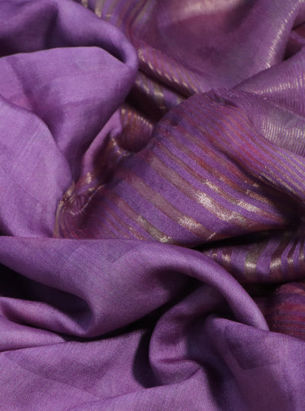 Muslin silk saree lavender shade and cream with allover prints and rettapet zari woven floral printed border