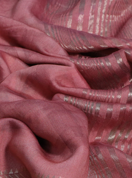 Muslin silk saree peach pink and cream with allover prints and rettapet zari woven floral printed border