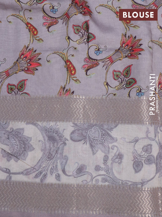 Muslin silk saree grey shade and beige with allover ikat weaves and rettapet zari woven printed border