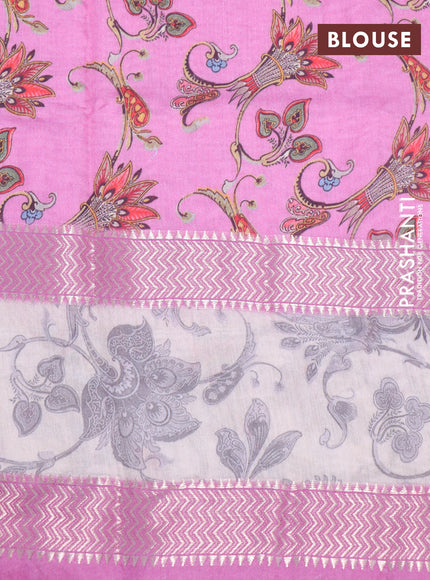 Muslin silk saree pink and beige with allover ikat weaves and rettapet zari woven printed border