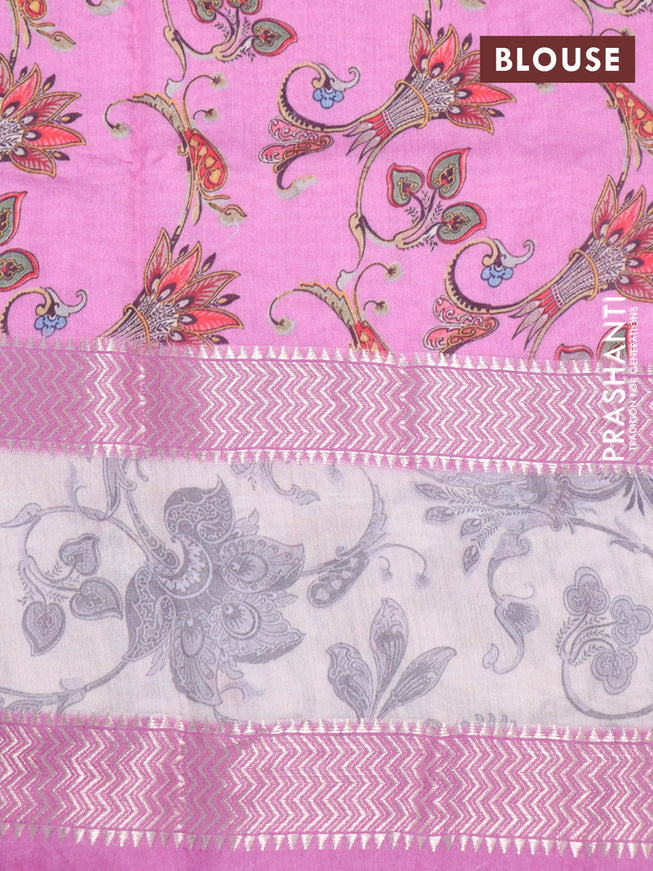 Muslin silk saree pink and beige with allover ikat weaves and rettapet zari woven printed border