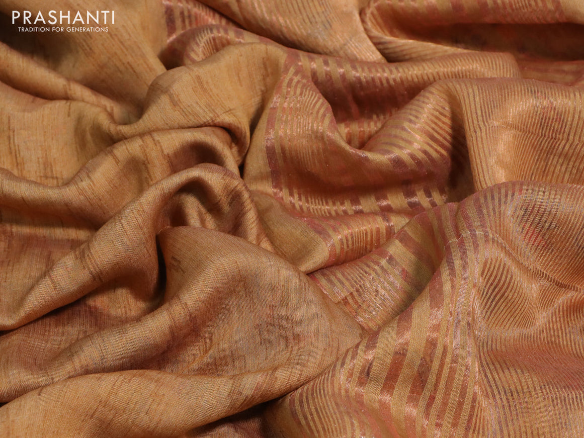 Muslin silk saree mustard yellow and beige with allover ikat weaves and rettapet zari woven printed border