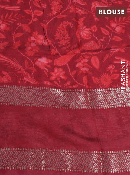 Muslin silk saree red and off white with allover prints and rettapet zari woven printed border