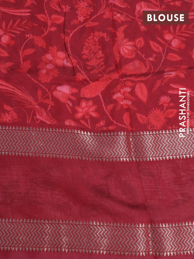 Muslin silk saree red and off white with allover prints and rettapet zari woven printed border