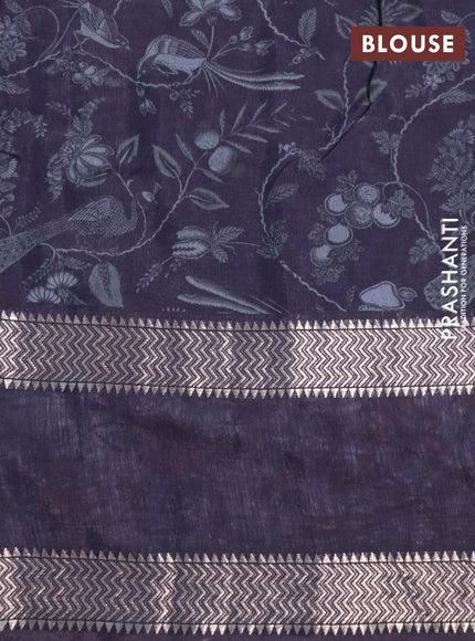 Muslin silk saree black and grey with allover prints and rettapet zari woven printed border