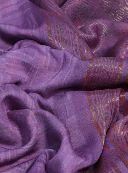 Muslin silk saree lavender shade and cream with allover prints and rettapet zari woven printed border