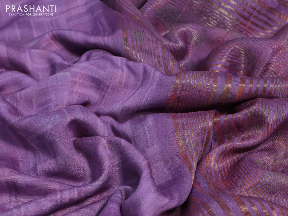 Muslin silk saree lavender shade and cream with allover prints and rettapet zari woven printed border