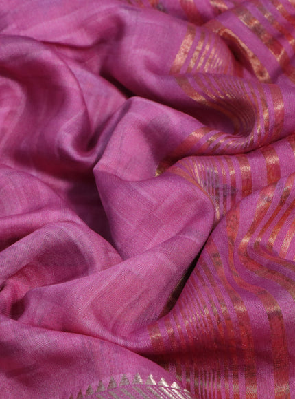 Muslin silk saree pink and cream with allover prints and rettapet zari woven printed border