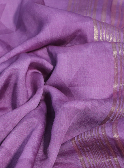 Muslin silk saree purple and cream with allover geometric prints and rettapet zari woven floral printed border