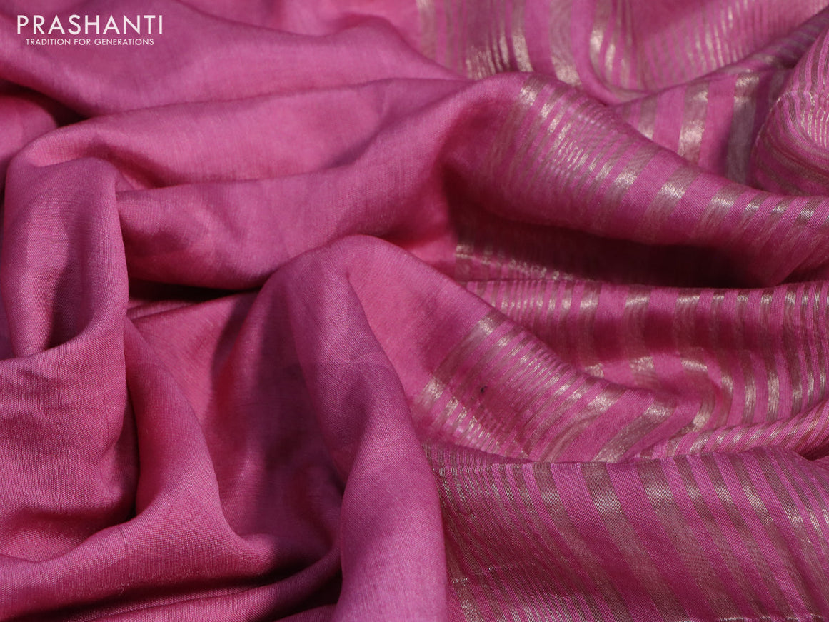 Muslin silk saree pink and cream with allover geometric prints and rettapet zari woven floral printed border