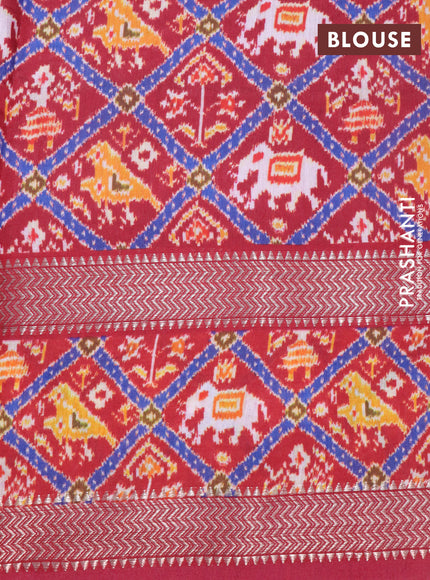 Muslin silk saree red with allover stripes pattern and rettapet zari woven ikat style border