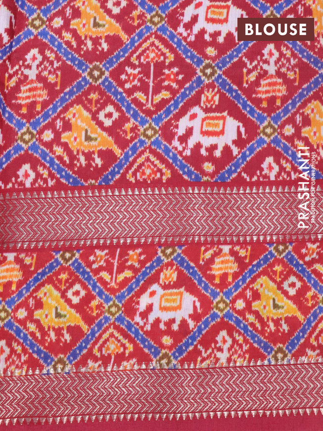 Muslin silk saree red with allover stripes pattern and rettapet zari woven ikat style border