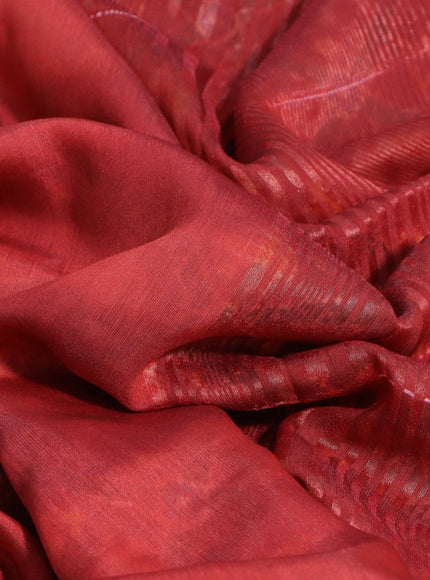 Muslin silk saree red with allover stripes pattern and rettapet zari woven ikat style border