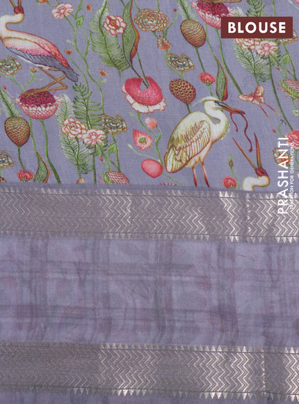 Muslin silk saree grey and off white with checked pattern and rettapet zari woven printed border