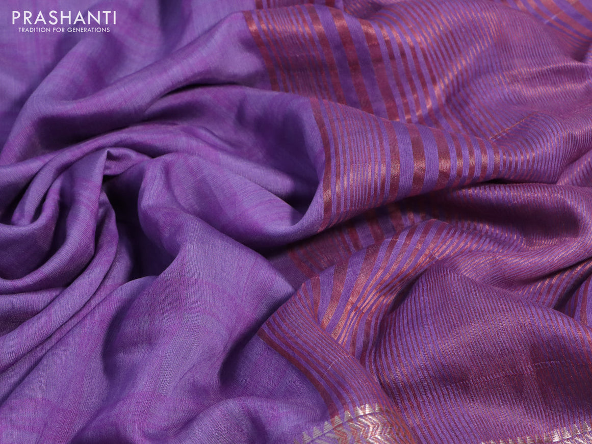 Muslin silk saree violet and off white with checked pattern and rettapet zari woven printed border