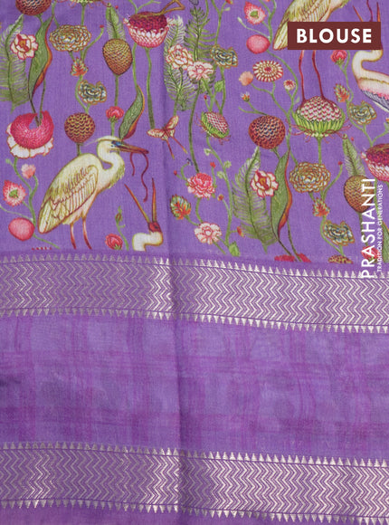 Muslin silk saree violet and off white with checked pattern and rettapet zari woven printed border