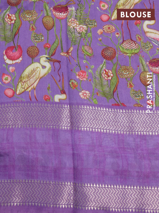 Muslin silk saree violet and off white with checked pattern and rettapet zari woven printed border