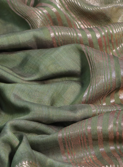 Muslin silk saree green shade and off white with checked pattern and rettapet zari woven printed border