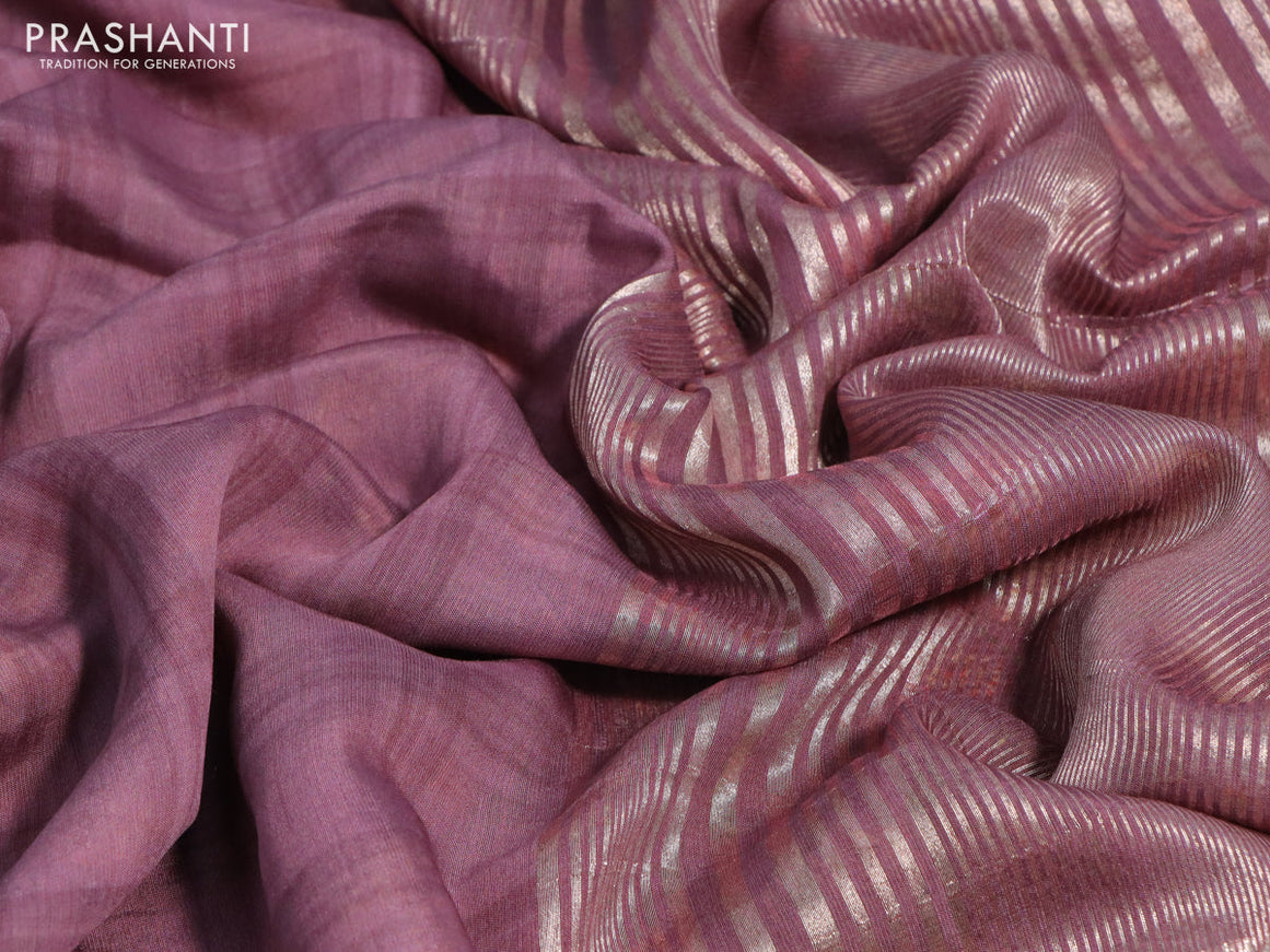 Muslin silk saree pastel maroon shade and off white with checked pattern and rettapet zari woven printed border