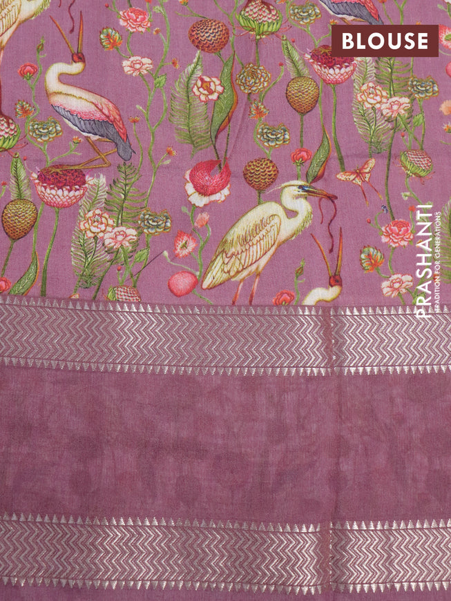 Muslin silk saree pastel maroon shade and off white with checked pattern and rettapet zari woven printed border