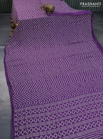 Semi georgette saree violet with allover prints & sequin work in borderless style