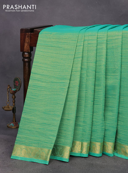 Crushed tissue saree teal green with plain body and paisley zari woven border