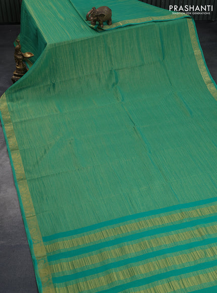 Crushed tissue saree teal green with plain body and paisley zari woven border