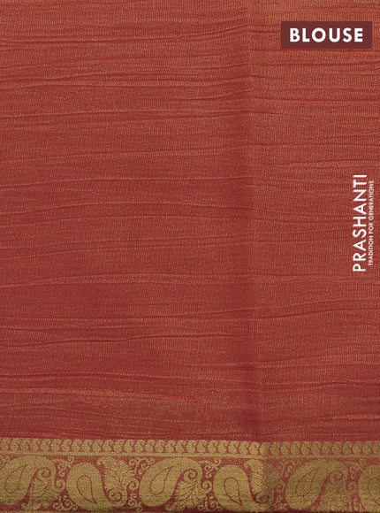 Crushed tissue saree peach pink with plain body and paisley zari woven border