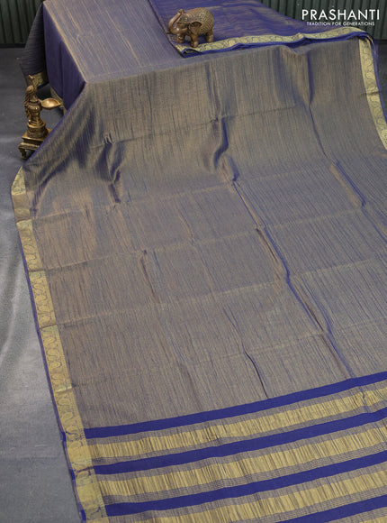 Crushed tissue saree dual shade of blue with plain body and paisley zari woven border