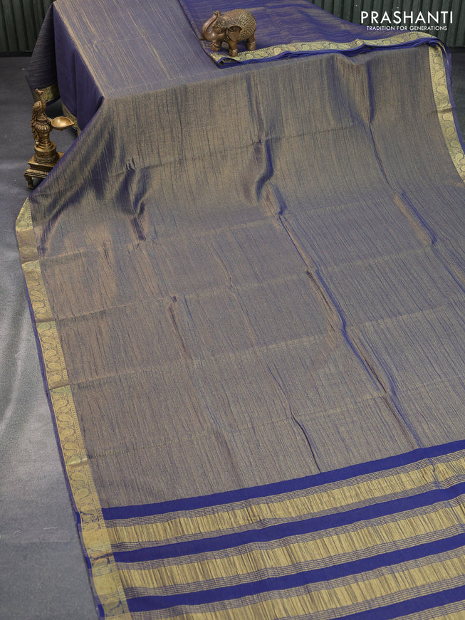 Crushed tissue saree dual shade of blue with plain body and paisley zari woven border